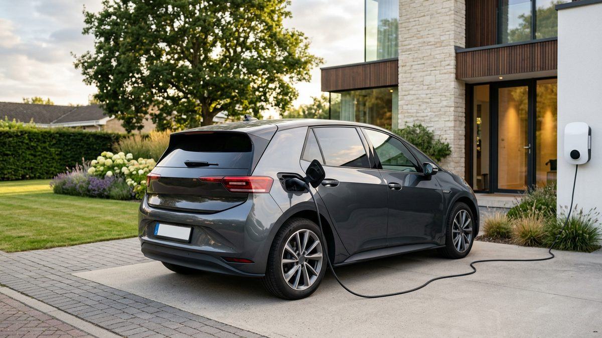 Câble de recharge branché sur une voiture électrique, illustrant le leasing social 2026