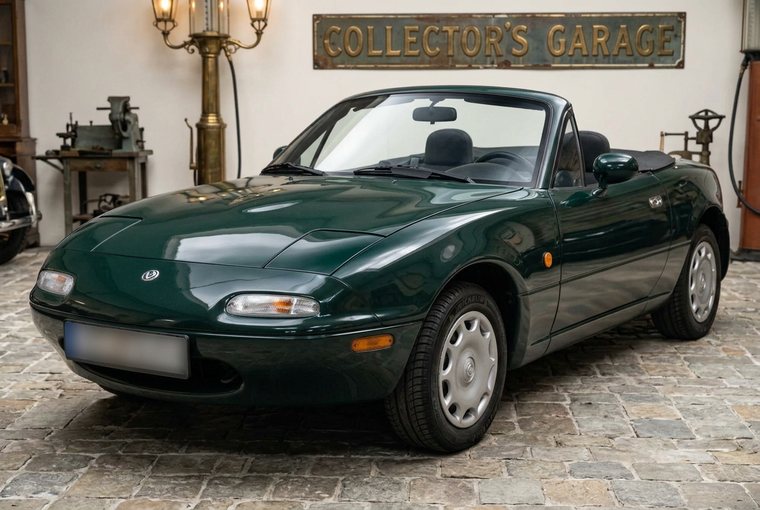 Mazda MX-5 première génération (NA) verte, petit roadster youngtimer